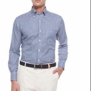 Peter Millar Nanoluxe Blue Gingham Check Button-Down Shirt Men’s XL